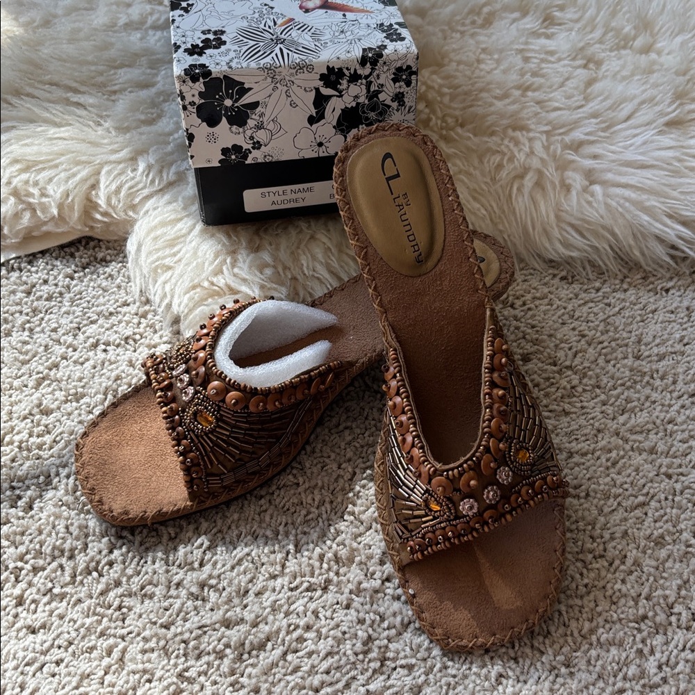 CL by Laundry Brown Beaded Sandals